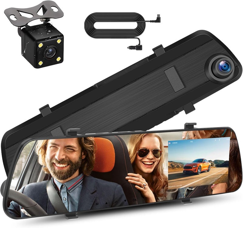 SIXWIN Mirror Dash Cam Front and Rear Dash Car Camera 4 inch 1080P IPS Screen Rear View Mirror Dash Cam Mount with Loop Recording Motion Detection Reverse Assistance - Image 1